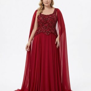 Bordo Pelerin Taşlı Abiye